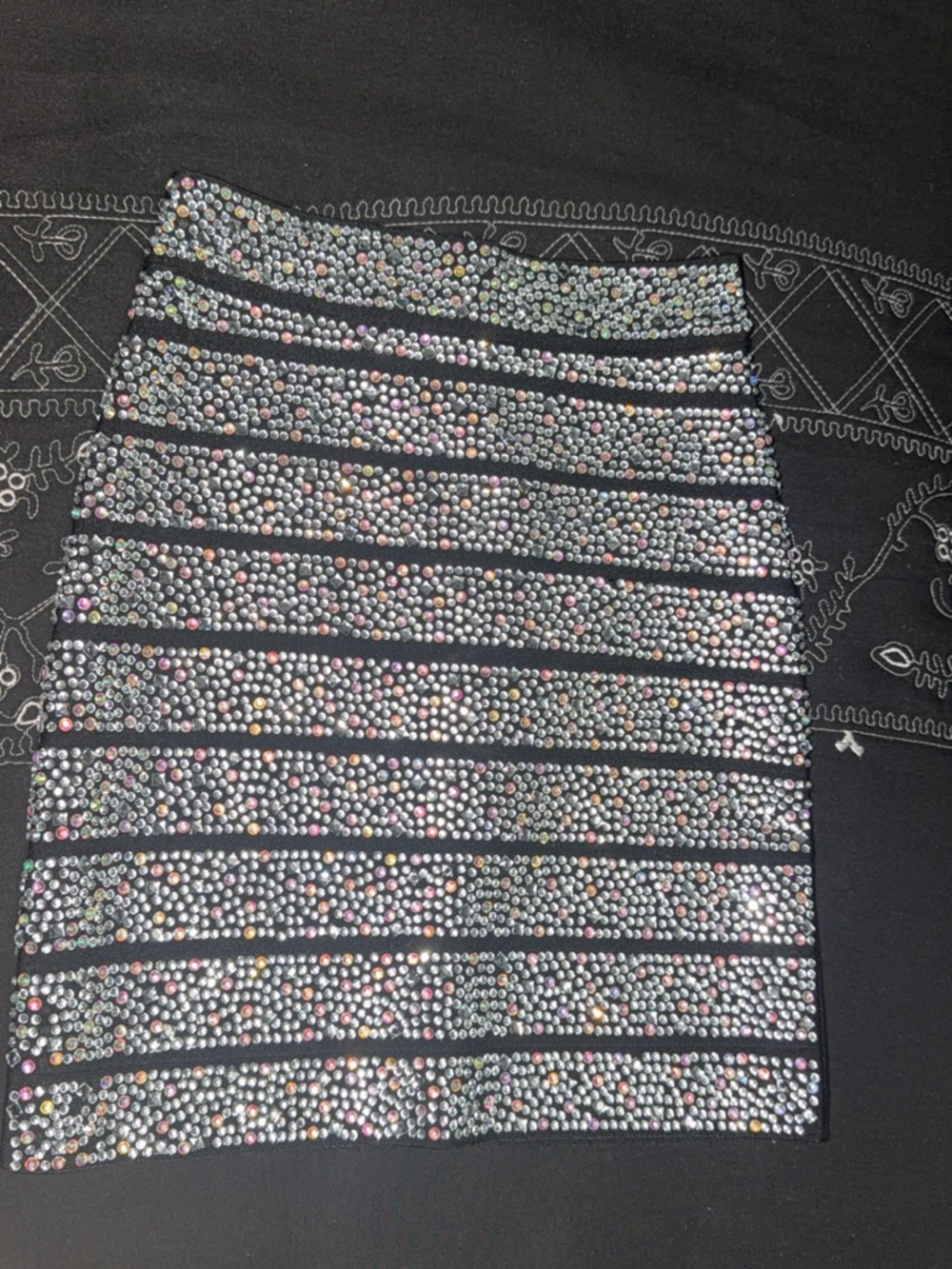 Black Rhinestone-Embellished Mini Skirt